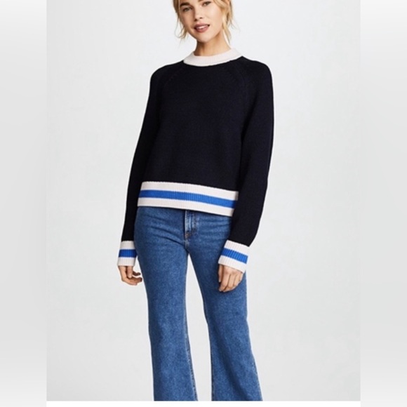 rag & bone Sweaters - Rag & Bone 100% Extra Fine Merino Wool Navy Sweater with Light Pink Trim